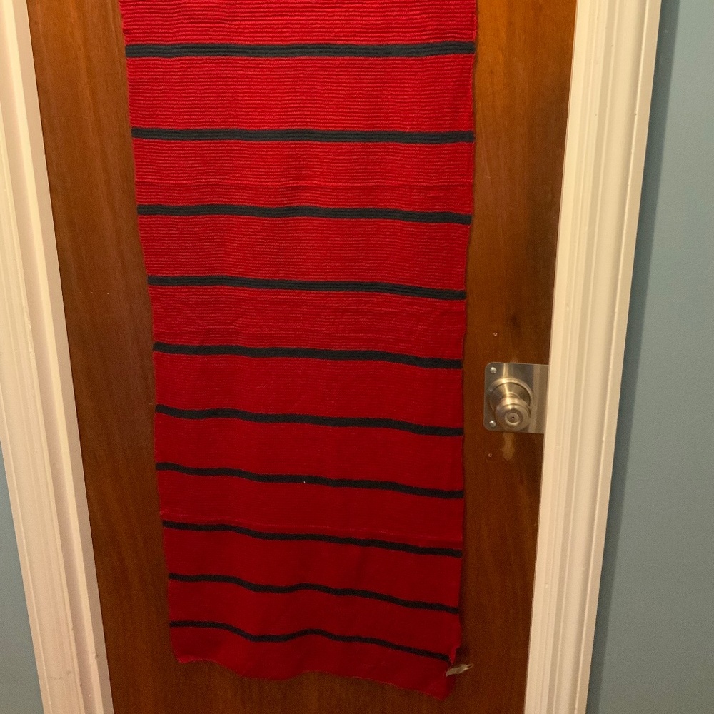 red with blue stripe acrylic scarf